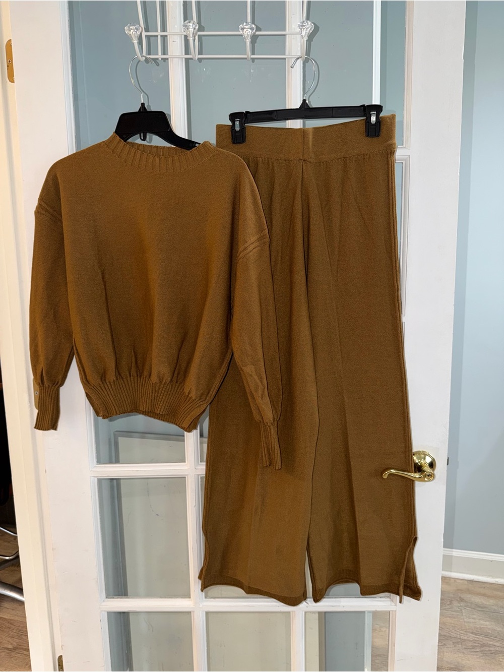 Women’s Comfy 2pc Set Sweater Top Bottom Wide Leg Lounge Brown FME Sz M NEW